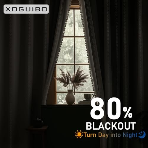 80% Boho Blackout Curtains 96 Inch Linen Blend Drapes 2 Panels (Greige / 52"W x 96"L (Pack of 2))