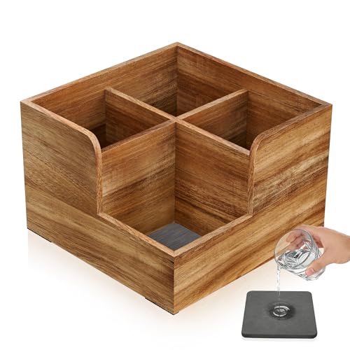 Kitchen Utensil Holder with Stone Drying Mats (WOOD COLOR)