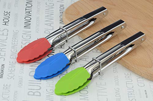 7 Inch Mini Tongs with Silicone Tips (7-inch / Red Blue Green)