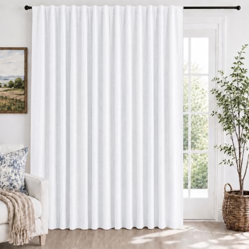 100% Blackout Linen Curtains for Bedroom Living Room 96 Inch Long (White/Linen Total Blackout / 100"W x 96"L (Pack of 1))
