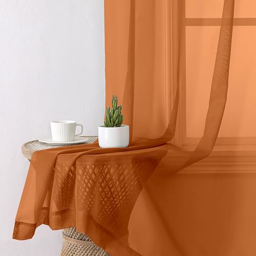 Orange Sheer Curtains 63 Inch Length 2 Panels Set (40"W x 63"L (Pack of 2) / Orange)
