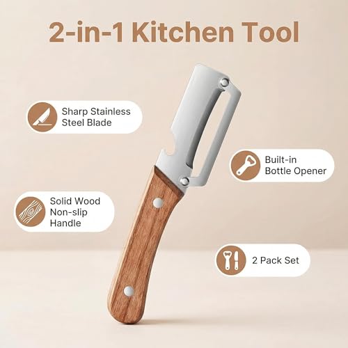 Multifunctional Premium Vegetable Peeler with Wooden Handle (2pcs)
