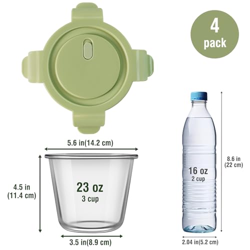3Cup 23oz Glass Meal Prep Containers with Vented Lids Food Storage (Multicolor+Dark Green / 23oz)