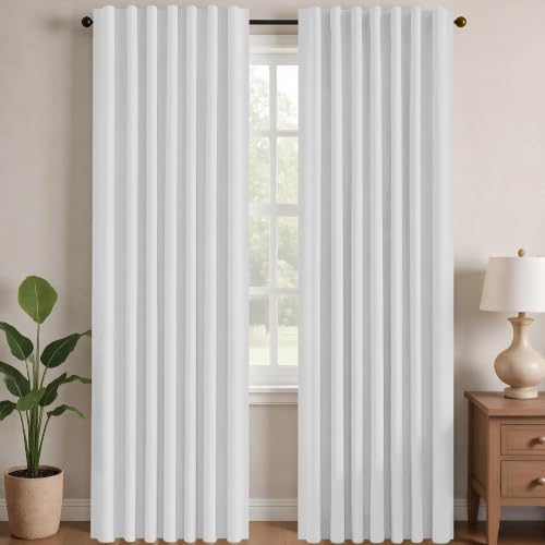 Back Tab and Rod Pocket Curtains Blackout Curtains Thermal Insulated Room Darkening Curtains for Bedroom 52Wx63L Inch Platinum 2 Panels (Greyish White / 52"W x 63"L (Pack of 2))