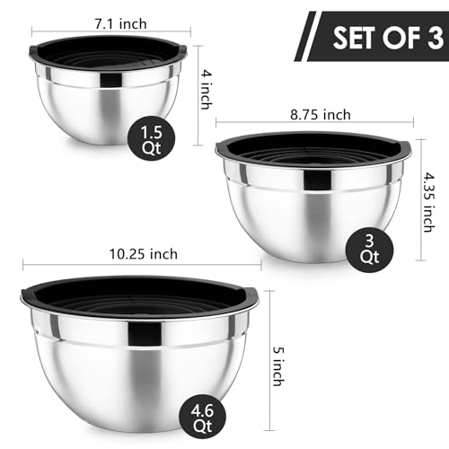 Stainless Steel Mixing Bowls with Airtight Lids (Black / Airtight Lids)