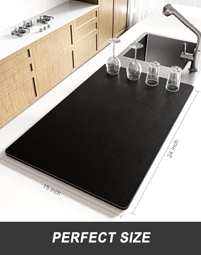 Dish Drying Mat for Kitchen Counter (A-jet black / 15" x 24")