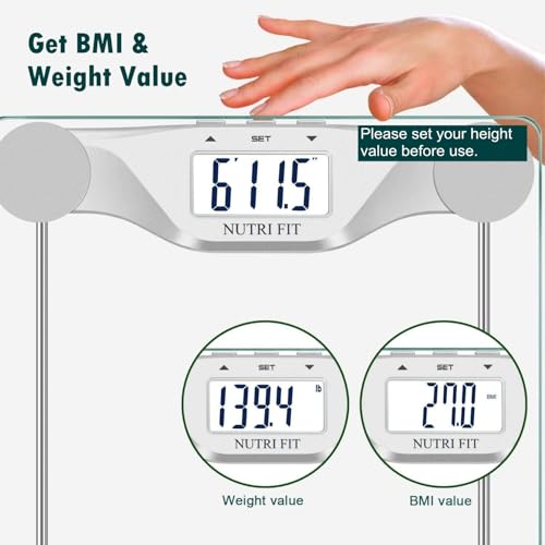 BMI Scale for Body Weight Digital Bathroom Scales 0.1lb Silver (BMI Scale)