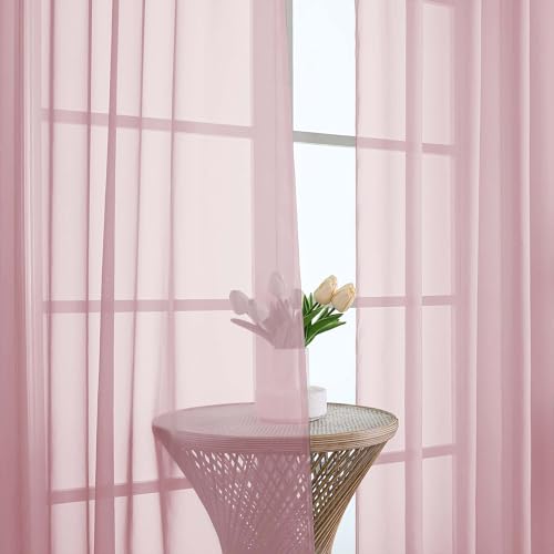 Blush Pink Sheer Curtains 63 Inches Long 2 Panels (Blush Pink / 59"W x 63"L (Pack of 2))