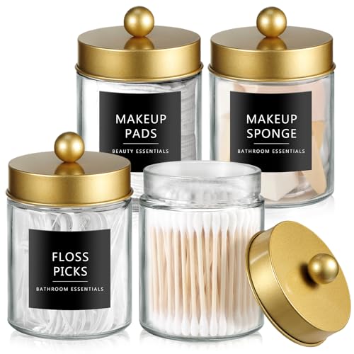4 Pack Glass Qtip Holder with Gold Stainless Steel Lids (4 pack / Gold)