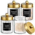 4 Pack Glass Qtip Holder with Gold Stainless Steel Lids (4 pack / Gold)