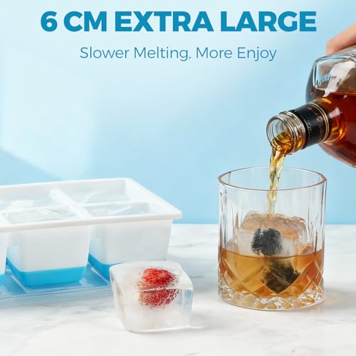 Silicone Ice Cube Trays with Lids for Freezer (6 Cube Blue)