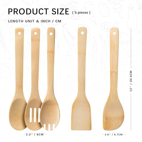 Wooden Spoons for Cooking (Bamboo Yellowish)