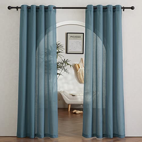 Sheer Linen Curtains 84 inch Long for Bedroom (52"W x 84"L (Pack of 2) / Smoke Blue)