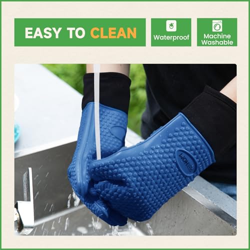 BBQ Gloves Heat Resistant Oven Mitts (Royal Blue / Large)