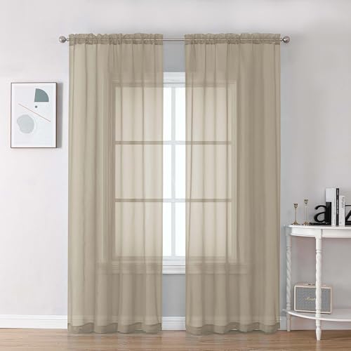 Taupe Sheer Curtains 84 Inches Long for Living Room (Taupe / 42"W x 84"L (Pack of 2))