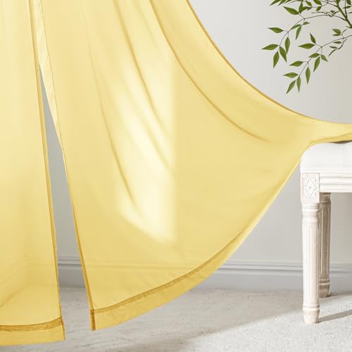 Yellow Sheer Curtains 63 Inches Long 4 Panels 42 x 63 Inches (42"W x 63"L (Pack of 4) / Yellow)