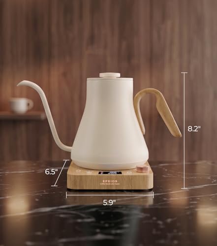Gooseneck Electric Kettle ±1°F Temp Control (Cream White Walnut)