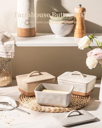 Ceramic Butter Dish with Lid for Countertop (Gray)
