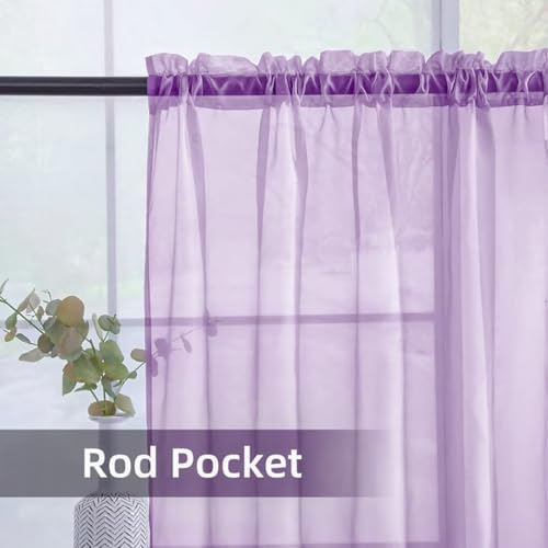 Solid Sheer Rod Pocket Curtain Voile Draperies 2 Panels White Beige Black Grey Coffee 52 Inch Width 63 Inch Long 1 Pair for Kitchen Bedroom Children Living Room Yard (Lavender / 52"W x 63"L (Pack of 2))