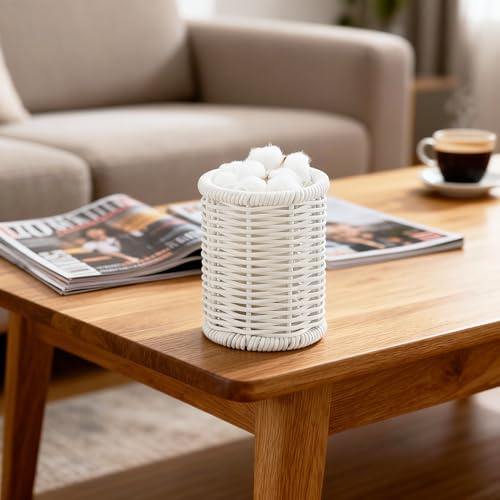 Rattan Jars Cotton Pad Floss Jar Bathroom Vanity Desk Storage (3.15" x 3.15" x 4.33")