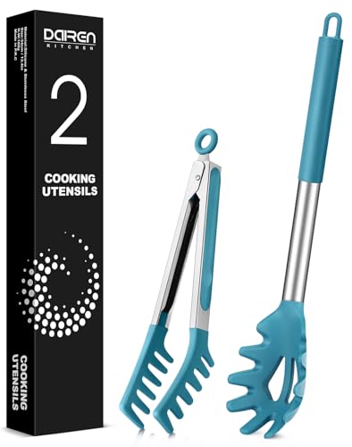 Silicone Spaghetti Spoon and Pasta Tong (Blue)