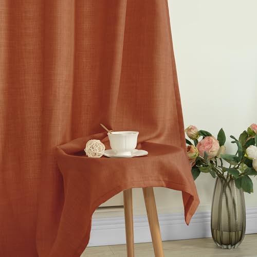 Terracotta Linen Curtains for Living Room 102 Inch Length 2 Panels (52"W x 102"L (Pack of 2) / Silver Grommet-terracotta)