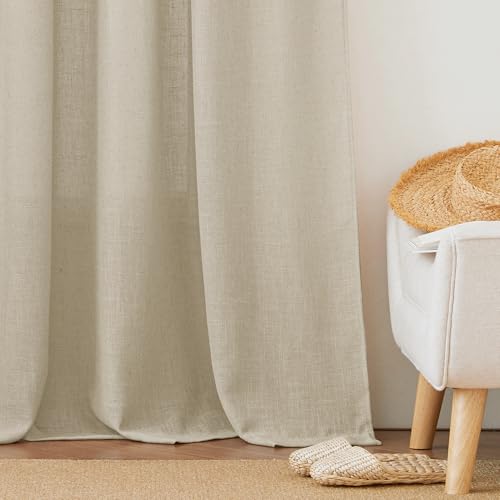 Sheer Curtains 108 inches (Beige / 52"W x 108"L (Pack of 2))