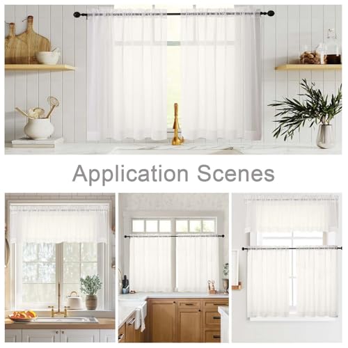 Kitchen Curtains 24 Inch Length Tier 2 Pieces (Ivory / 42"W x 24"L (Pack of 2))