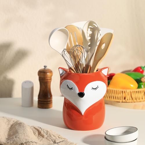 Ceramic Fox Cartoon Animal Pattern Kitchen Utensil Holder (Fox)