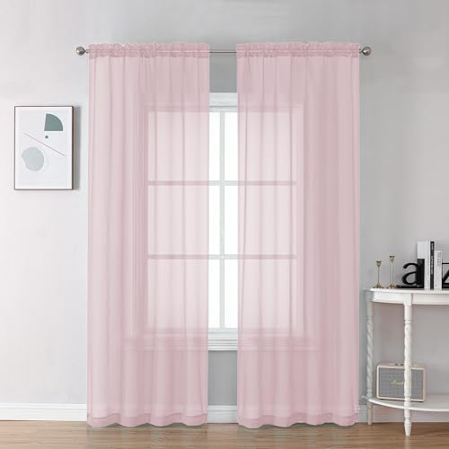 Sheer Blush Pink Curtains 90 inches Long 2 Panels (Blush Pink / 42"W x 90"L (Pack of 2))