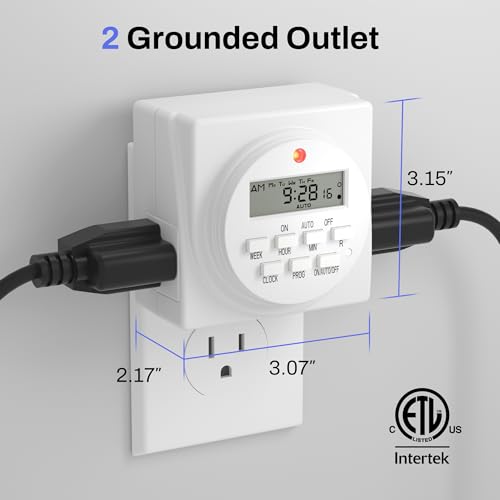 Indoor 7 Day Programmable Digital Timer Outlet (3-Prong,2-Pack)