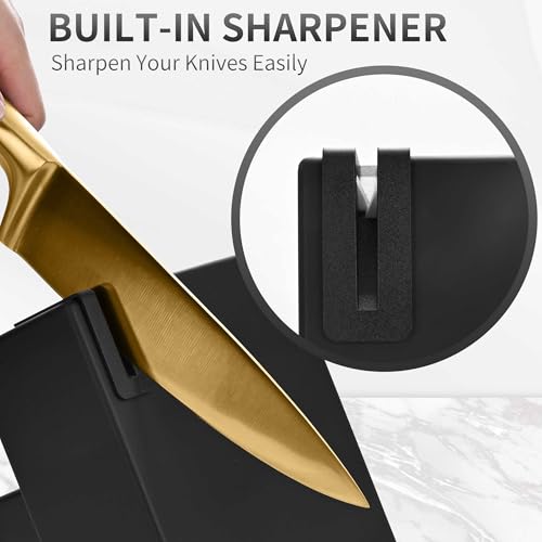 15 Piece Gold Kitchen Knife Block Set with Sharpener (Gold)