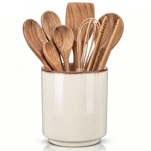 Minimalist Ceramic Utensil Holder White 5.5" (White / 5.5" / Minimalist)