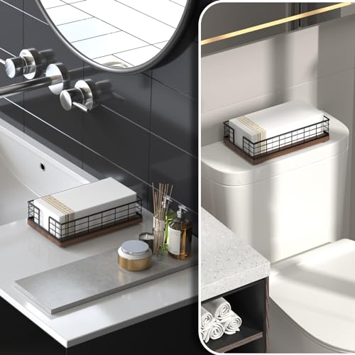 Guest Towel Holder Tray for Bathroom (Black/Walnut / 9.06 x 5.51 x 2.56 inches)