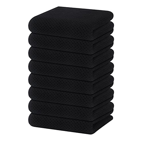100% Cotton Waffle Weave Kitchen Dish Towels 8 (Black / 13 X 28 - 8 Pack)