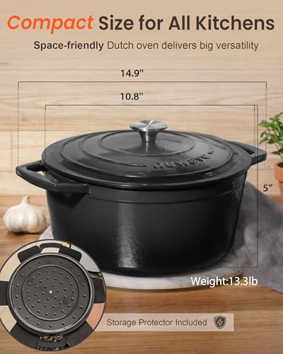 6QT Cast Iron Dutch Oven Pot with Lid (Black Sesame)
