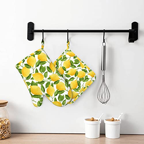 Lemon Oven Mitts and Pot Holders Sets of 4 (One Size / Silicone Lemon)