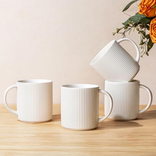 Ceramic Coffee Mugs Set of 4 (Bright White / 14 OZ (Set of 4))