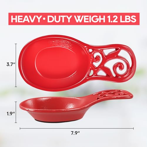 Cast Iron Spoon Rest (Red / Vine Scrollwork)