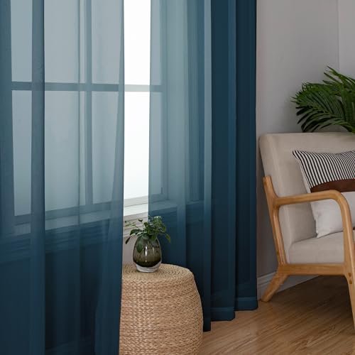 Dusty Blue Valances 14 Inches Long for Living Room Pocket 2 Panel Light Filtering Sheer Translucent Valence Toppers for Short Window Kitchen Bathroom Bedroom 42x14 Inch Length (Dusty Blue / 42"W x 14"L (Pack of 2))