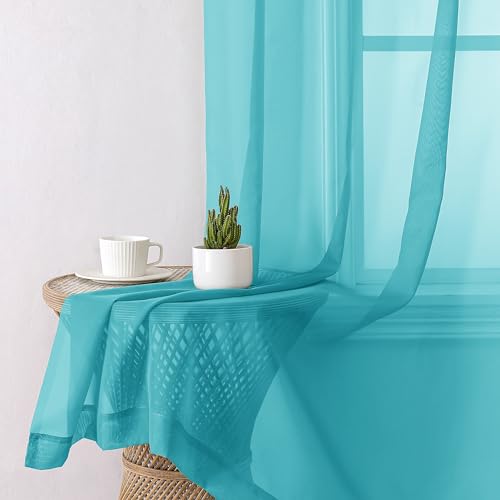 Turquoise Sheer Curtains 63 Inch Length 2 Panels Set (40"W x 63"L (Pack of 2) / Turquoise)