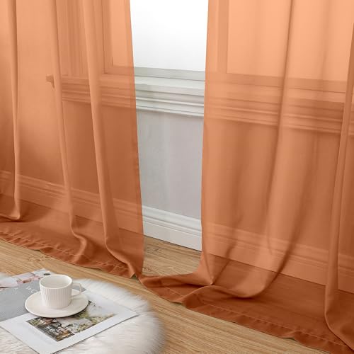 Orange Sheer Curtains 54 Inch Length 2 Panels Set (42"W x 54"L (Pack of 2) / Orange)