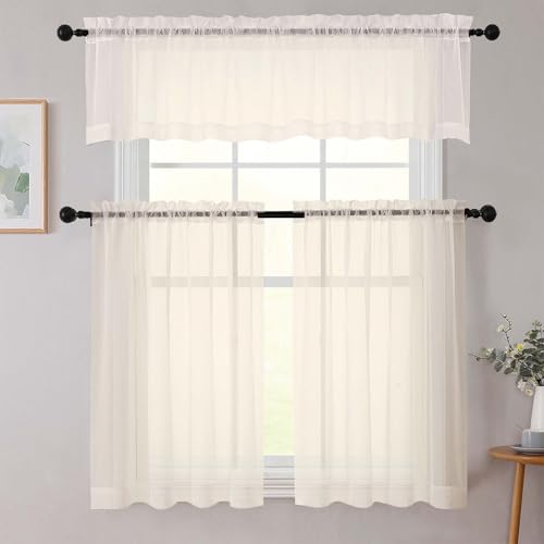 Kitchen Curtains 24 Inch Length Tier 2 Pieces (Cream / 42"W x 24"L (Pack of 2))