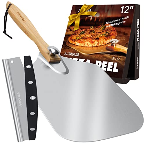 Pizza Peel Aluminum 12 inch Pizza Spatula with Rocker Cutter (Pizza Peel 12"x 14" with Rocker Cutter)