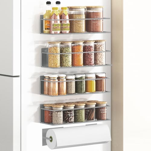 Magnetic Spice Rack For Refrigerator (4 Pack / Grey)