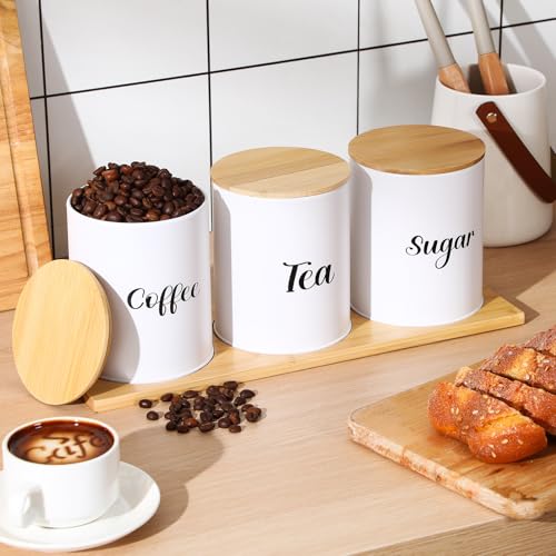 Coffee Tea Sugar Container Set with Tray (White)
