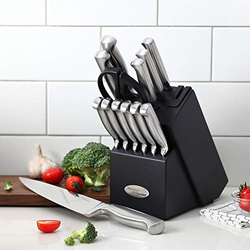 Knife Set w Block Kitchen Knife Set Built (14-Piece / Black)