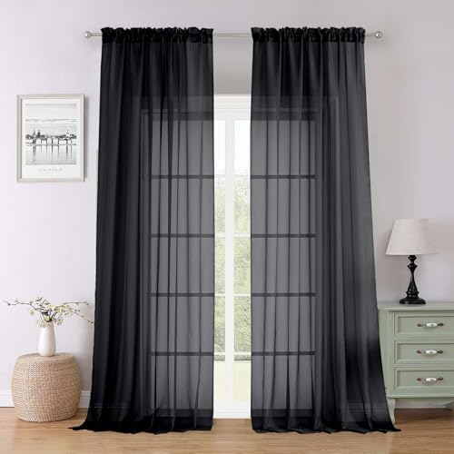 Black Sheer Curtains 96 Inches Long 2 Panels (Black / 59"W x 96"L (Pack of 2))