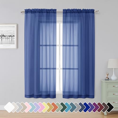 Royal Blue Sheer Curtains 63 Inch Length 2 Panels (Royal Blue / 42"W x 63"L (Pack of 2))