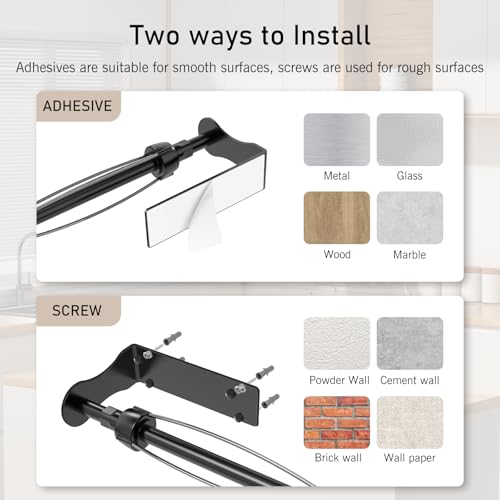 Paper Towel Holder Under Cabinet Easy Tear Wall Mount Self (Black)